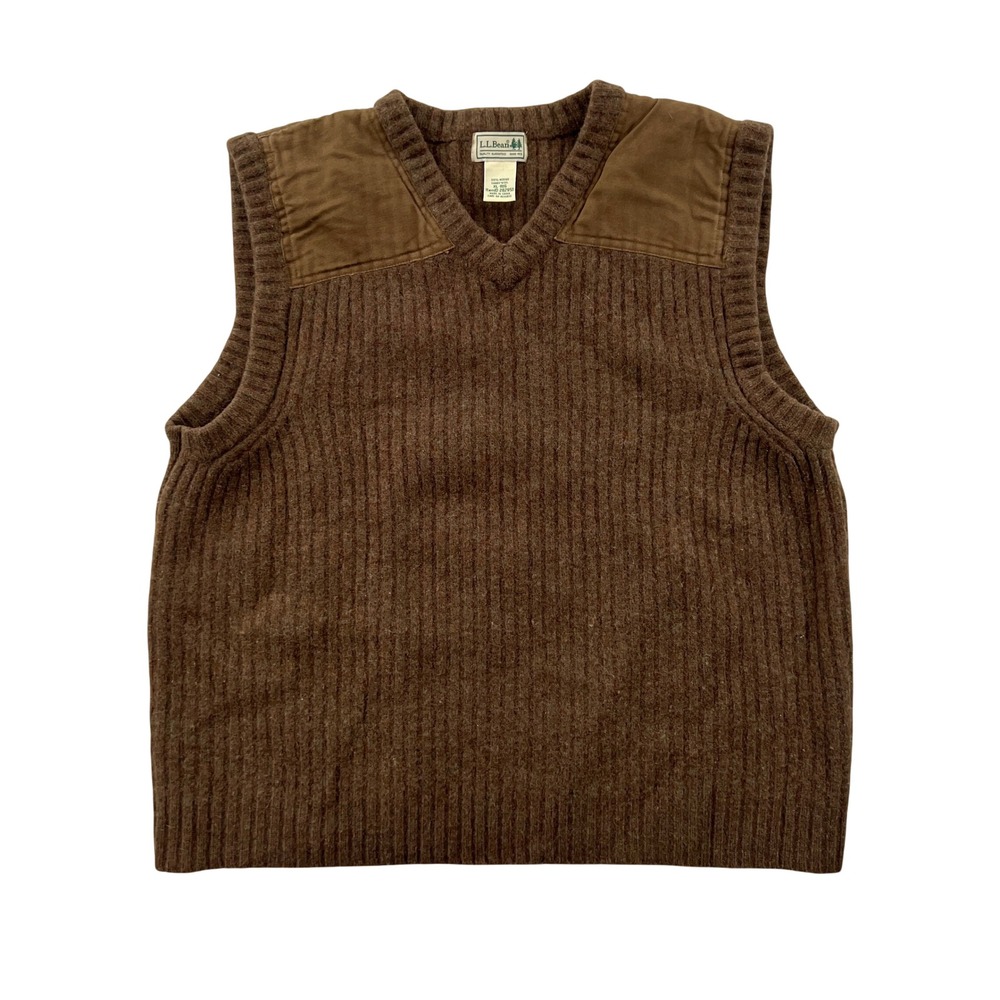 Vintage 90s LL Bean Commando Sweater Vest Men Medium Brown Merino Lambswool